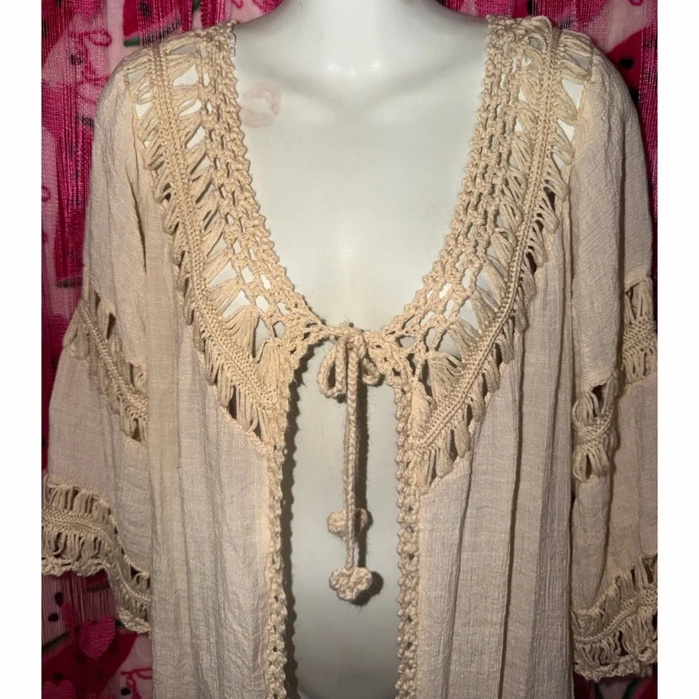🤍 Boho Crochet Fringe Cardigan